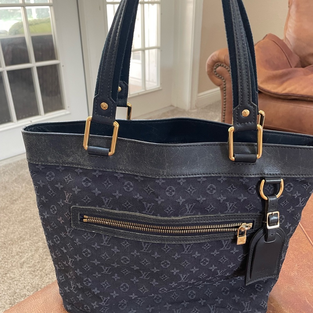 Louis Vuitton Dark blue denim mini Lin Tote with leather trim